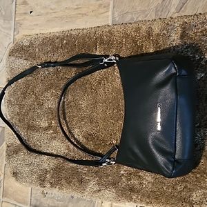Vtg New Dana Buchman 80s Vegan Pebbled Black Leather Crossbody Purse Outside Pkt